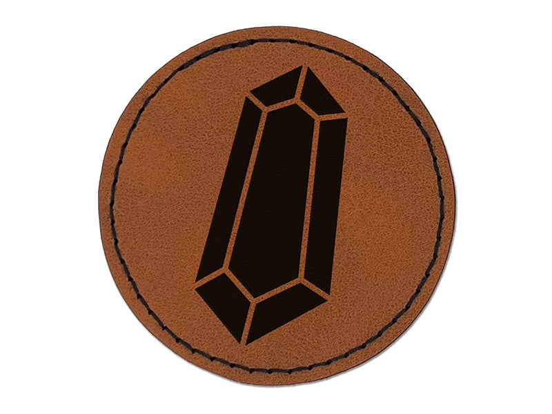 Geometric Crystal Gem Rock Round Iron-On Engraved Faux Leather Patch Applique - 2.5"
