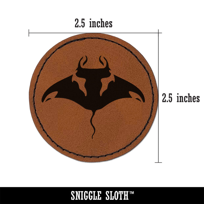 Manta Ray Devilfish Sea Ocean Creature Round Iron-On Engraved Faux Leather Patch Applique - 2.5"