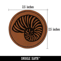 Nautilus Beach Sea Shell Round Iron-On Engraved Faux Leather Patch Applique - 2.5"