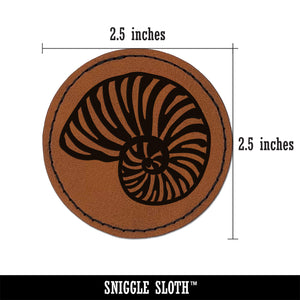 Nautilus Beach Sea Shell Round Iron-On Engraved Faux Leather Patch Applique - 2.5"