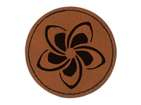 Plumeria Beautiful Tropical Spiral Flower Round Iron-On Engraved Faux Leather Patch Applique - 2.5"