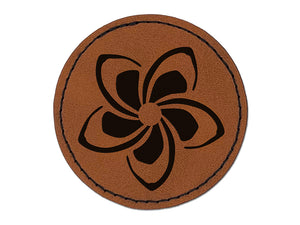 Plumeria Beautiful Tropical Spiral Flower Round Iron-On Engraved Faux Leather Patch Applique - 2.5"