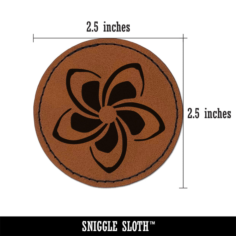 Plumeria Beautiful Tropical Spiral Flower Round Iron-On Engraved Faux Leather Patch Applique - 2.5"