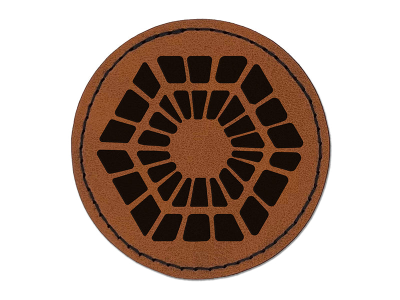 Scandinavian Geometric Hexagon Pattern Round Iron-On Engraved Faux Leather Patch Applique - 2.5"