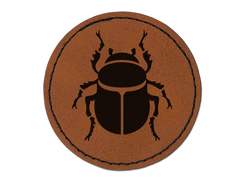 Scarab Beetle Insect Bug Round Iron-On Engraved Faux Leather Patch Applique - 2.5"
