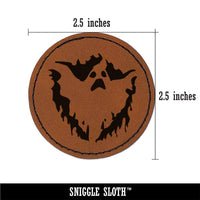 Spooky Ghost Creepy Halloween Spirit Round Iron-On Engraved Faux Leather Patch Applique - 2.5"