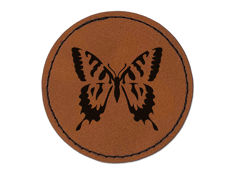 Tiger Swallowtail Butterfly Insect Bug Round Iron-On Engraved Faux Leather Patch Applique - 2.5"