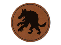 Werewolf Monster Wolf Man Silhouette Halloween Round Iron-On Engraved Faux Leather Patch Applique - 2.5"