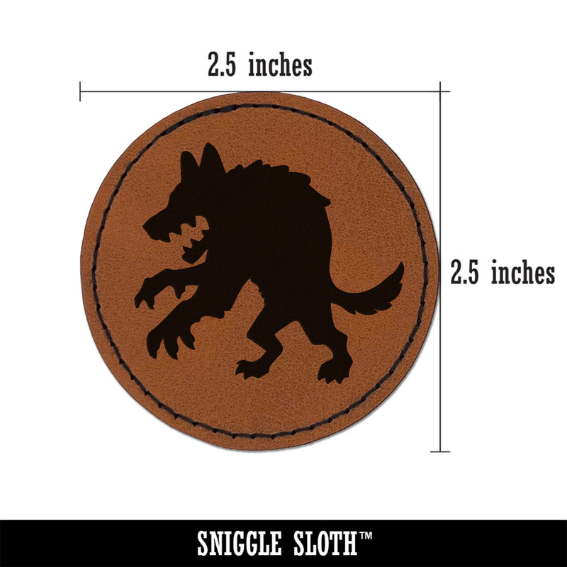 Werewolf Monster Wolf Man Silhouette Halloween Round Iron-On Engraved Faux Leather Patch Applique - 2.5"