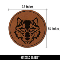 Wild Tribal Wolf Head Round Iron-On Engraved Faux Leather Patch Applique - 2.5"