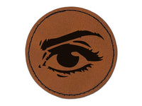 Woman's Right Eye with Eyebrow Mascara and Eye Shadow Round Iron-On Engraved Faux Leather Patch Applique - 2.5"