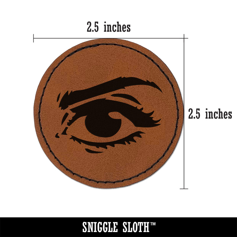 Woman's Right Eye with Eyebrow Mascara and Eye Shadow Round Iron-On Engraved Faux Leather Patch Applique - 2.5"