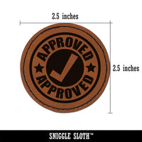 Approved Check Mark Round Iron-On Engraved Faux Leather Patch Applique - 2.5"