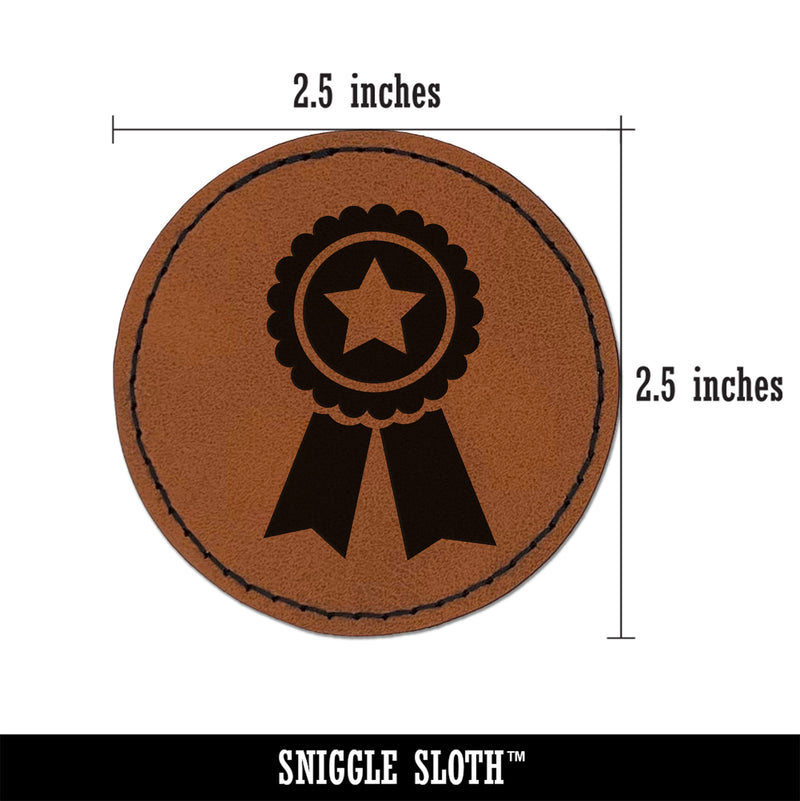 Award Prize Ribbon Round Iron-On Engraved Faux Leather Patch Applique - 2.5"