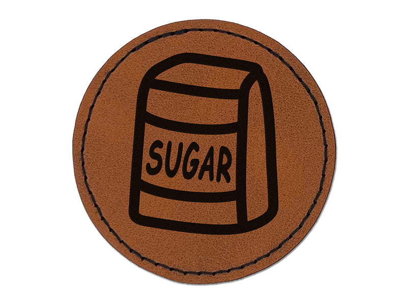 Bag of Sugar Baker Baking Round Iron-On Engraved Faux Leather Patch Applique - 2.5"