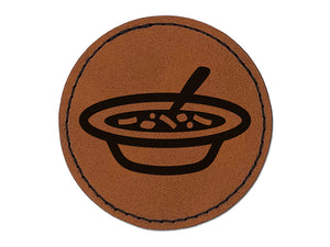 Bowl of Soup Round Iron-On Engraved Faux Leather Patch Applique - 2.5"