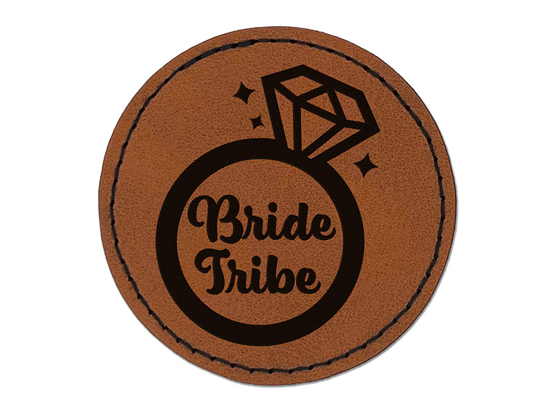 Bride Tribe Engagement Ring Wedding Round Iron-On Engraved Faux Leather Patch Applique - 2.5"