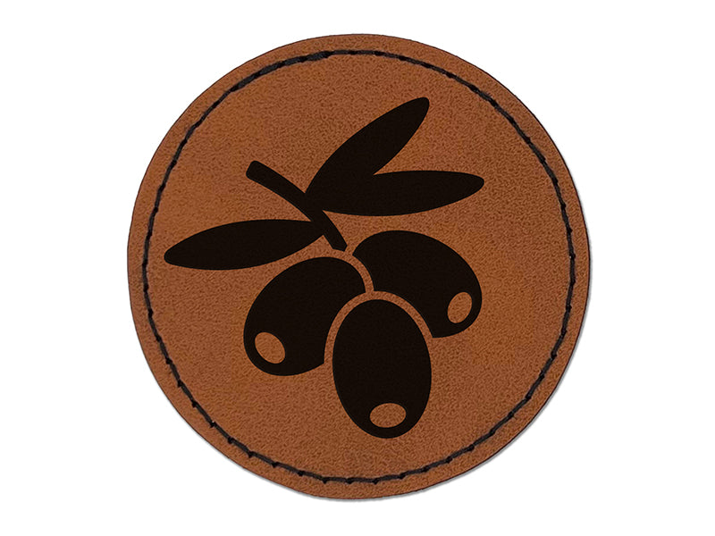 Bunch of Olives Round Iron-On Engraved Faux Leather Patch Applique - 2.5"