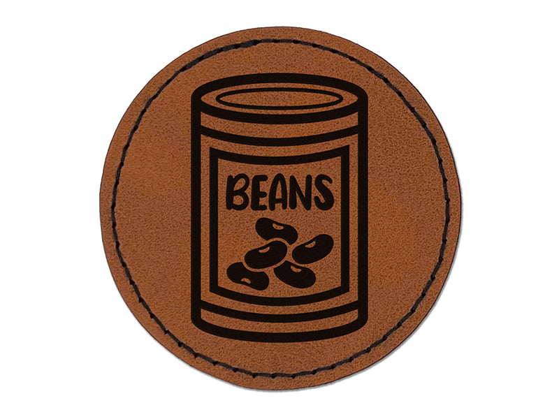 Can of Beans Round Iron-On Engraved Faux Leather Patch Applique - 2.5"