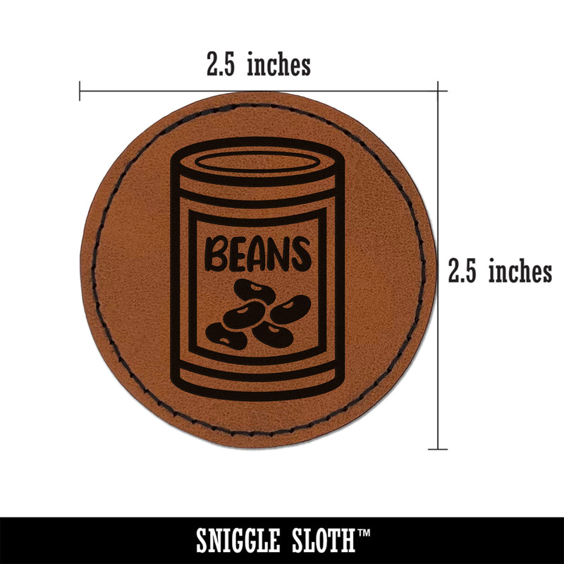 Can of Beans Round Iron-On Engraved Faux Leather Patch Applique - 2.5"