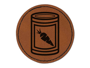 Can of Carrots Vegetable Round Iron-On Engraved Faux Leather Patch Applique - 2.5"