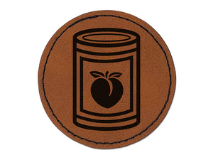 Can of Peaches Fruit Round Iron-On Engraved Faux Leather Patch Applique - 2.5"