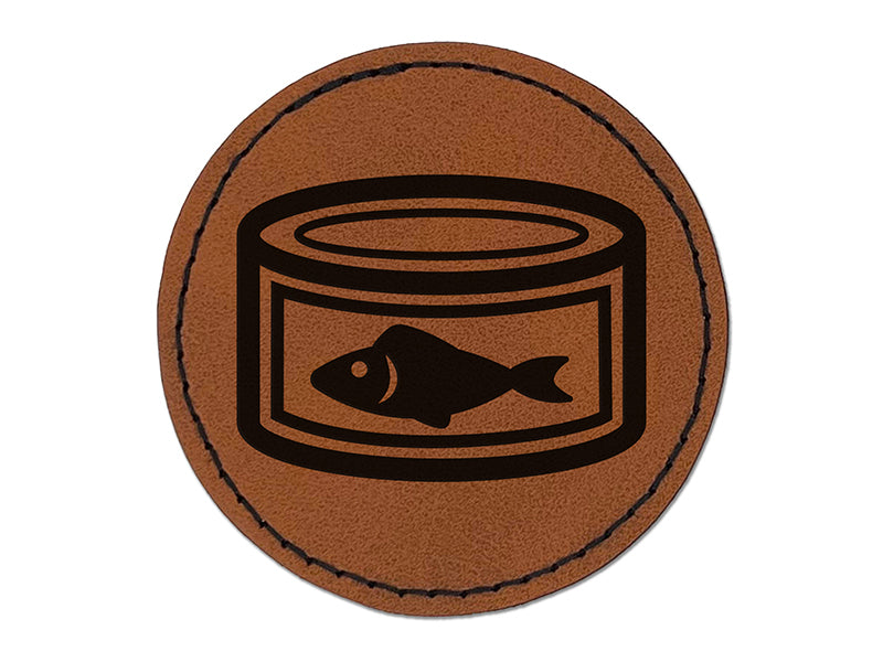 Can of Tuna Fish Round Iron-On Engraved Faux Leather Patch Applique - 2.5"