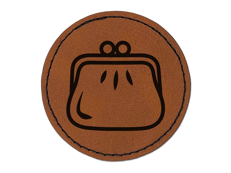 Coin Purse Round Iron-On Engraved Faux Leather Patch Applique - 2.5"