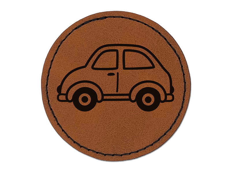 Cute Car Round Iron-On Engraved Faux Leather Patch Applique - 2.5"