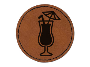 Daiquiri Cocktail Umbrella Drink Round Iron-On Engraved Faux Leather Patch Applique - 2.5"