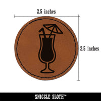 Daiquiri Cocktail Umbrella Drink Round Iron-On Engraved Faux Leather Patch Applique - 2.5"