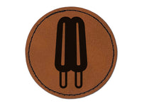 Double Ice Cream Bar Frozen Treat Popsicle Round Iron-On Engraved Faux Leather Patch Applique - 2.5"