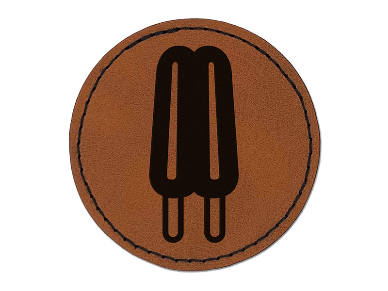 Double Ice Cream Bar Frozen Treat Popsicle Round Iron-On Engraved Faux Leather Patch Applique - 2.5"