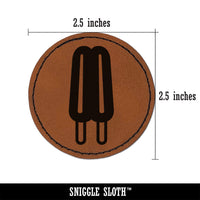 Double Ice Cream Bar Frozen Treat Popsicle Round Iron-On Engraved Faux Leather Patch Applique - 2.5"