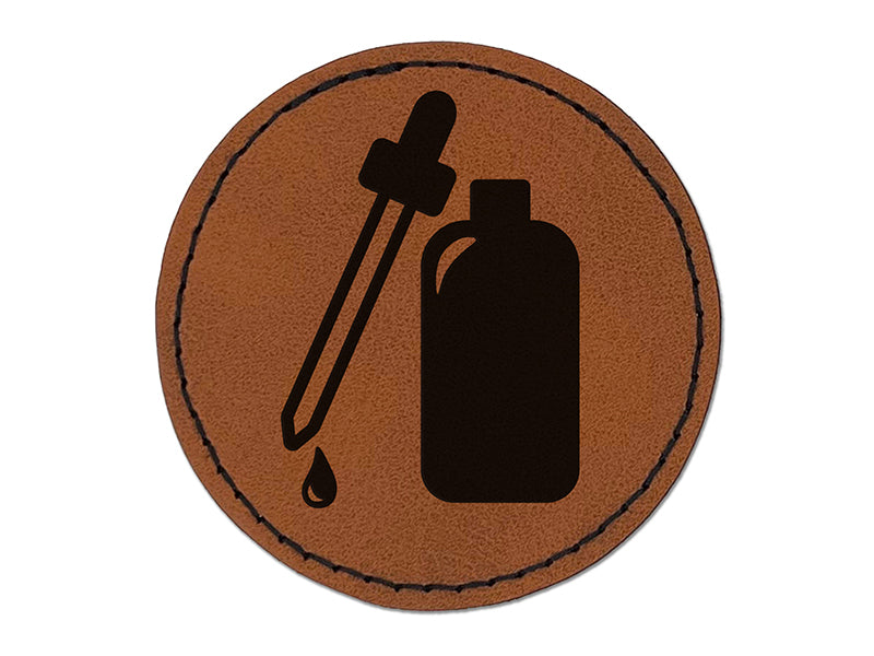 Dropper Bottle Round Iron-On Engraved Faux Leather Patch Applique - 2.5"