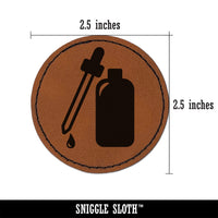 Dropper Bottle Round Iron-On Engraved Faux Leather Patch Applique - 2.5"