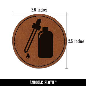 Dropper Bottle Round Iron-On Engraved Faux Leather Patch Applique - 2.5"