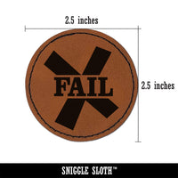 Fail X Mark Round Iron-On Engraved Faux Leather Patch Applique - 2.5"
