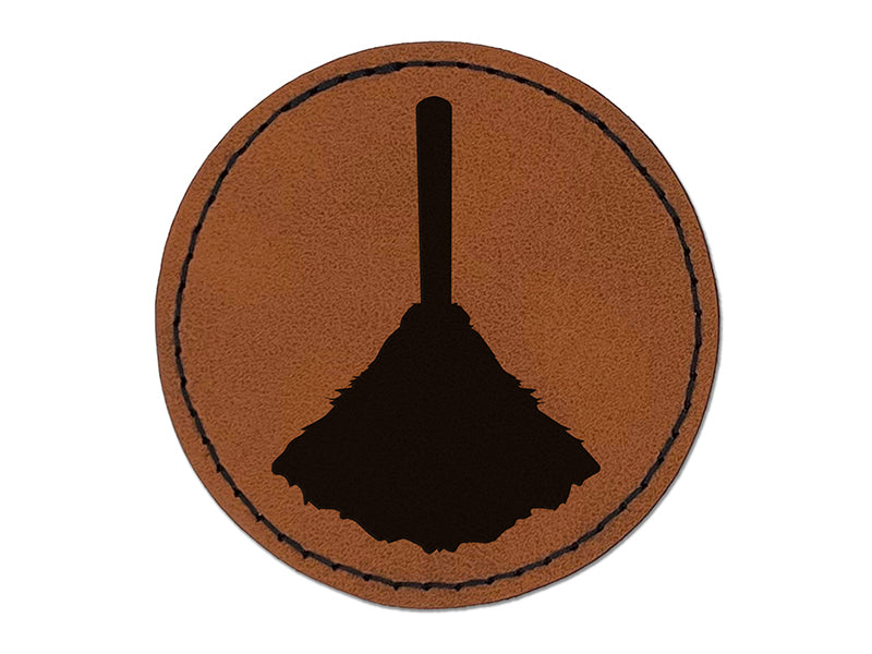 Feather Duster Cleaning Round Iron-On Engraved Faux Leather Patch Applique - 2.5"