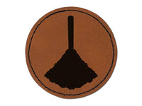 Feather Duster Cleaning Round Iron-On Engraved Faux Leather Patch Applique - 2.5"