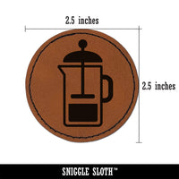 French Press Coffee Round Iron-On Engraved Faux Leather Patch Applique - 2.5"