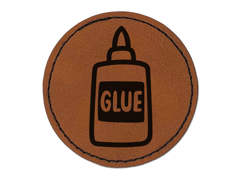 Glue Bottle Arts Crafts School Round Iron-On Engraved Faux Leather Patch Applique - 2.5"