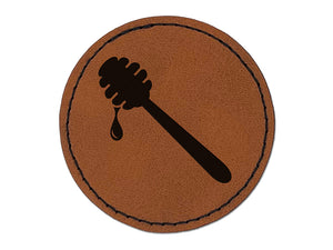 Honey Dipper Round Iron-On Engraved Faux Leather Patch Applique - 2.5"