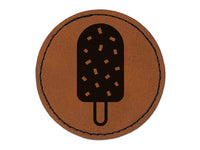 Ice Cream Bar Frozen Treat Popsicle with Sprinkles Nuts Round Iron-On Engraved Faux Leather Patch Applique - 2.5"