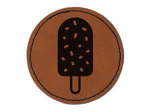 Ice Cream Bar Frozen Treat Popsicle with Sprinkles Nuts Round Iron-On Engraved Faux Leather Patch Applique - 2.5"