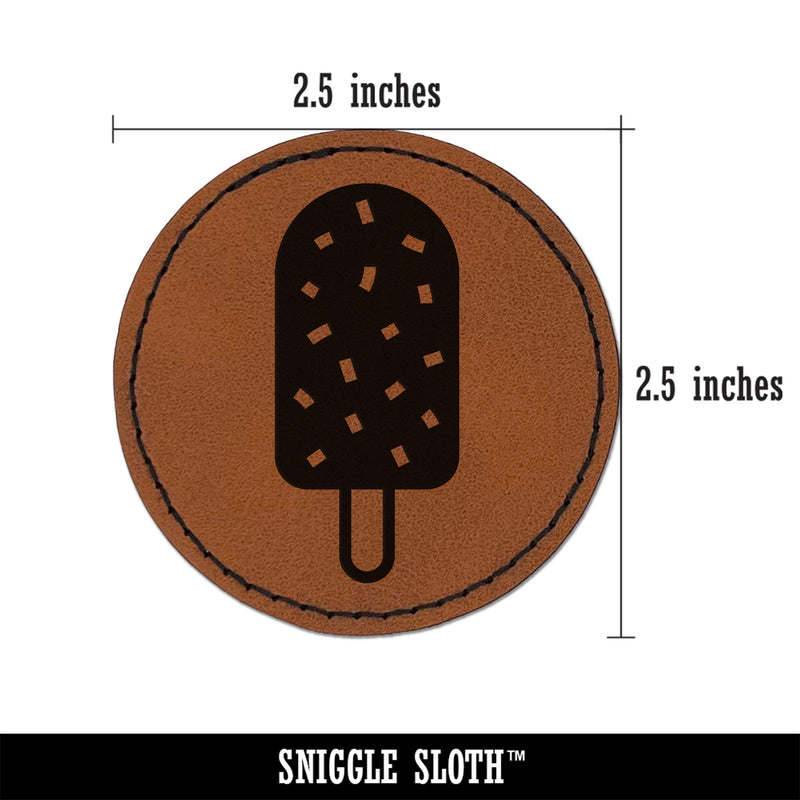 Ice Cream Bar Frozen Treat Popsicle with Sprinkles Nuts Round Iron-On Engraved Faux Leather Patch Applique - 2.5"