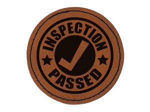 Inspection Passed Round Iron-On Engraved Faux Leather Patch Applique - 2.5"