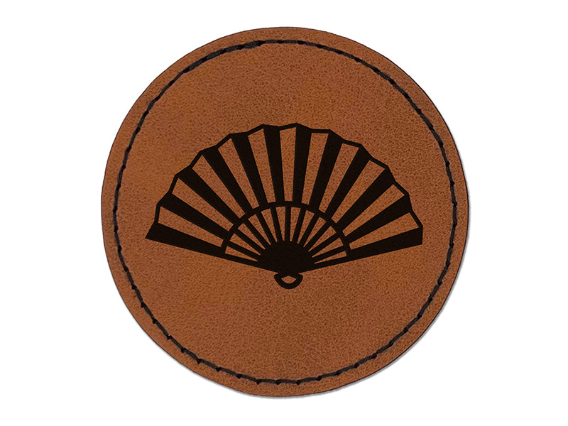 Japanese Fan Round Iron-On Engraved Faux Leather Patch Applique - 2.5"