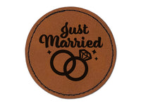 Just Married Wedding Rings Round Iron-On Engraved Faux Leather Patch Applique - 2.5"