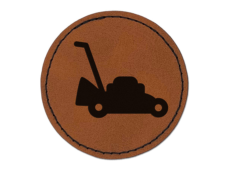 Lawn Mower Round Iron-On Engraved Faux Leather Patch Applique - 2.5"